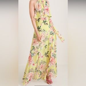 Eliza J Halter Ruffle Yellow Floral Maxi Dress
